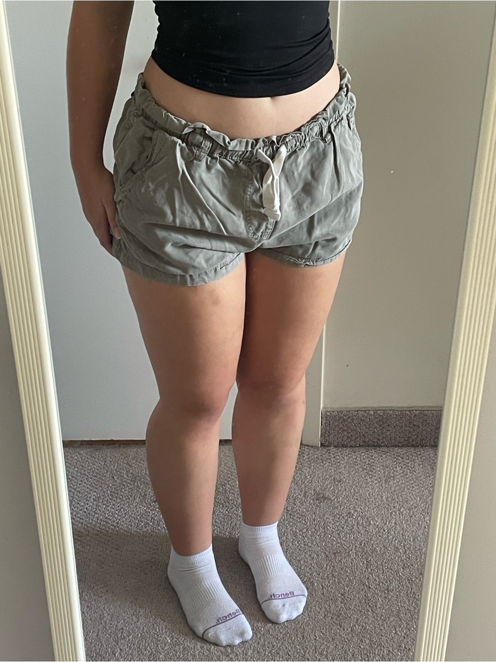 Harlow Olive Pull-On Athletic Shorts with Drawstring